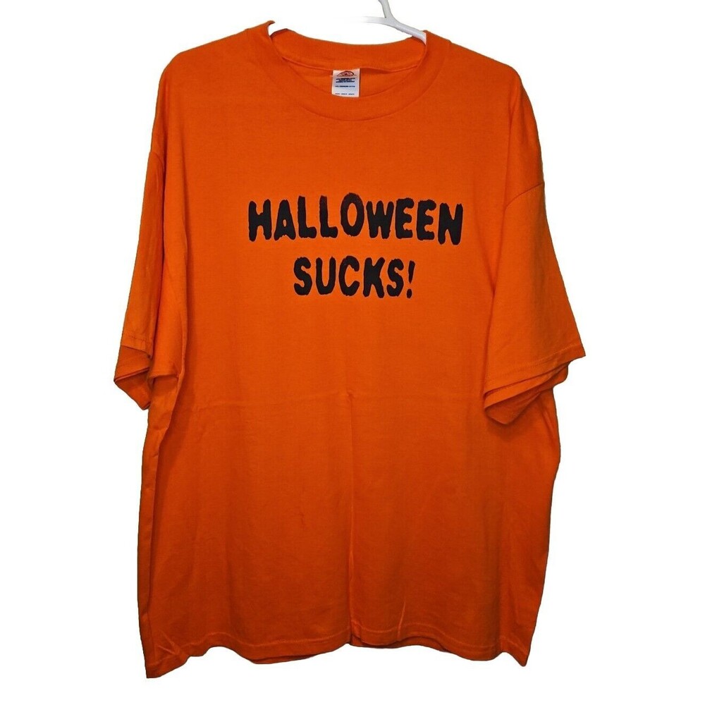 Halloween Sucks Funny Orange T Shirt Mens Size XL Crew Neck NEW